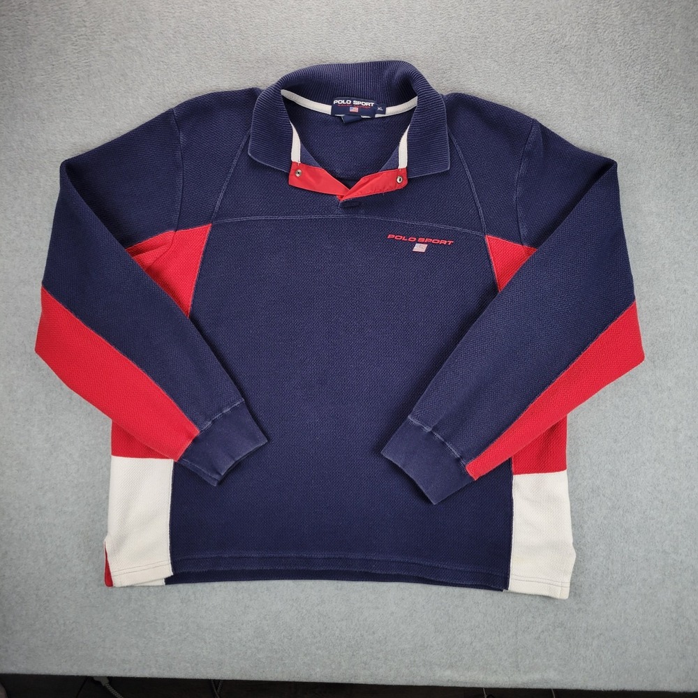Polo Sport Rugby Pullover Sweatshirt Mens XL Red White Blue Ralph Lauren